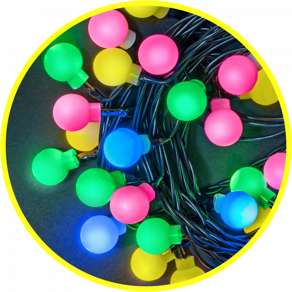 Гирлянда  "Жемчужные шарики"  внутренняя  IP20, 11,5 м, d1.5cm, 8 режимов свечения, мультицвет,  провод чёрный, 220В, Navigator 61836