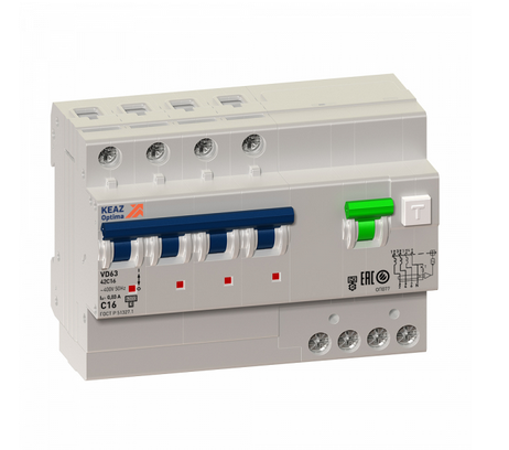 Дифференциальный автомат  4П  63А  100мА  АВДТ с защитой от сверхтоков OptiDin VD63-43C63-A-УХЛ4 (4P, C63 )