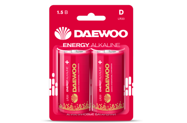 Элемент питания Daewoo LR20 ENERGY Alkaline 2021 BL-2 (кратно 2)