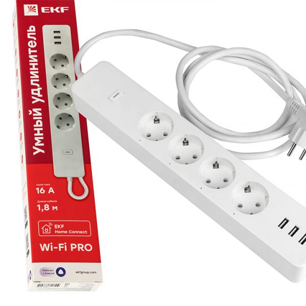 Умный удлинитель c USB  Wi-Fi PRO EKFHomeConnect EKF