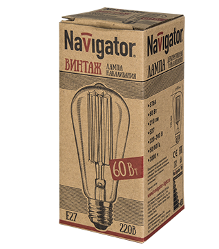Стандартная лампа накаливания  Navigator  ST64  60Вт  230В  E27  Ретро Эдисон