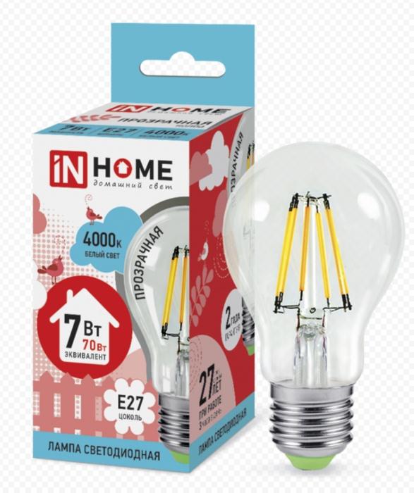 Светодиодная лампа  IN HOME  A60  7Вт  230В  3000К  Е27  филамент