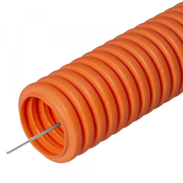 Труба ПНД тяжелая с зондом 32мм оранжевая безгалогенная (HF) 750Н (25м/1375м уп/пал) Промрукав